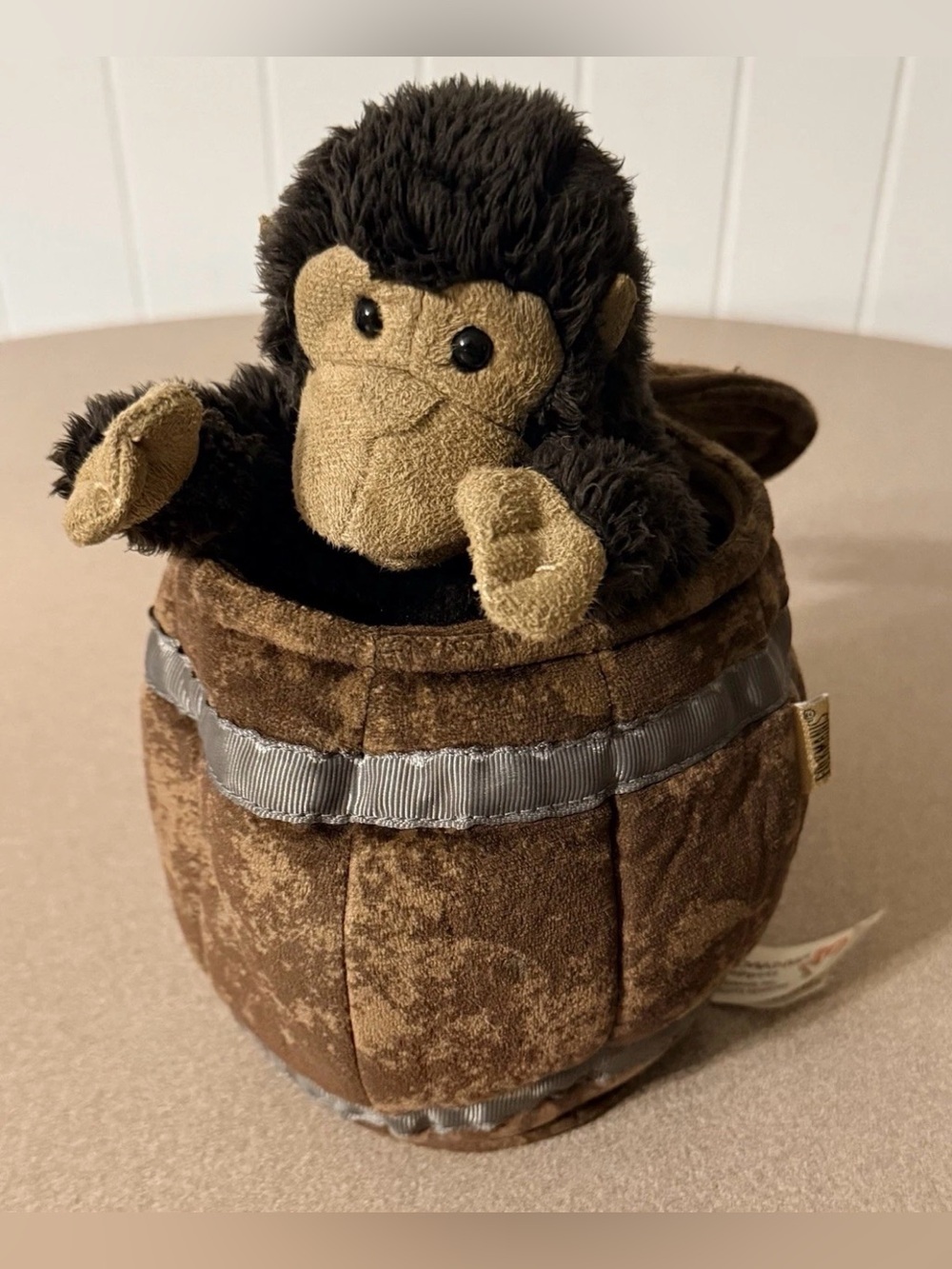 Folkmanis Monkey in a Barrel Hand Puppet Pop-Up Plush Retired 2972 Toy Brown